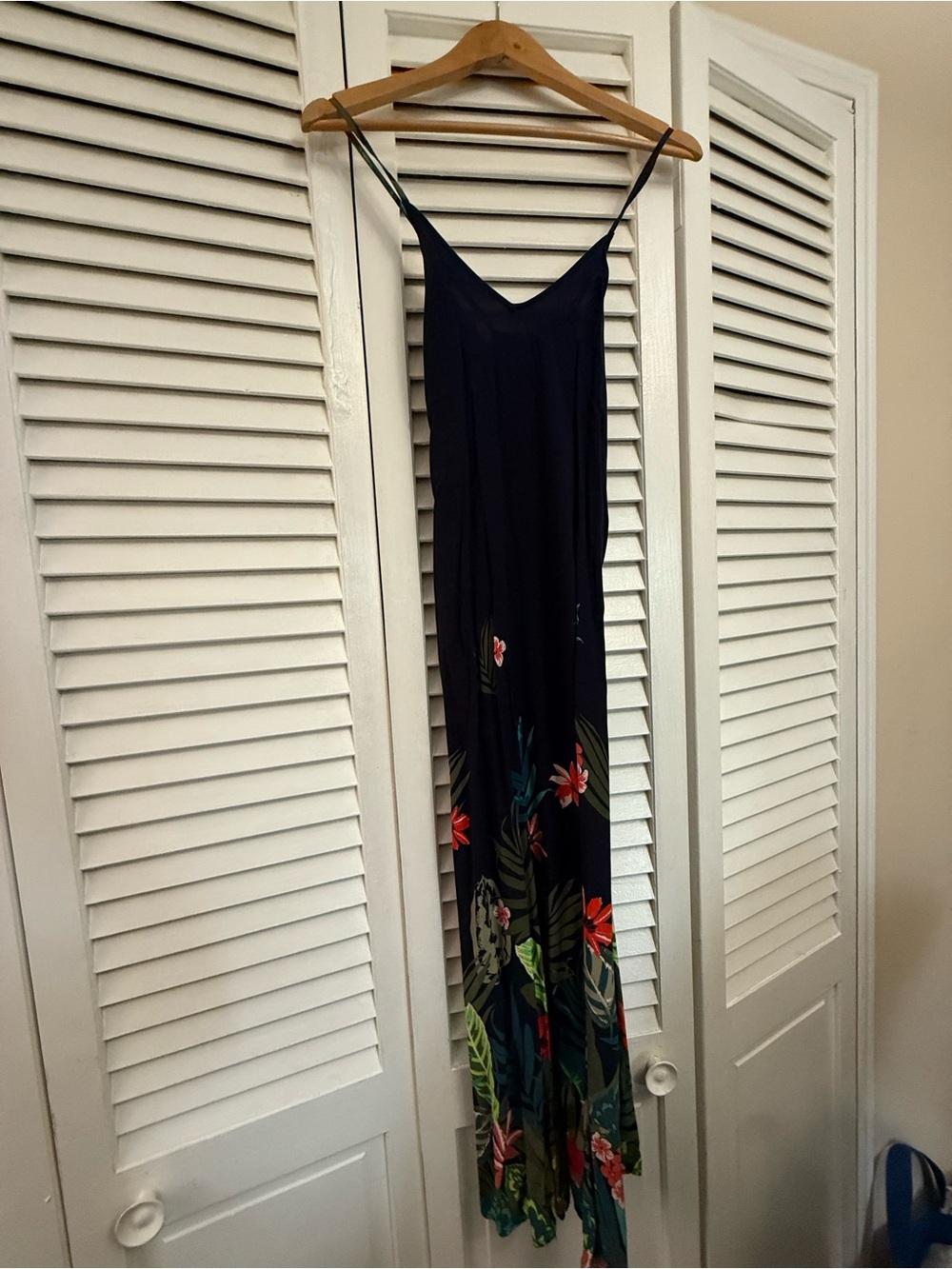 Old Navy Navy Maxi Slip Dress with Tropical Floral Hem